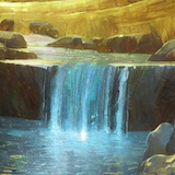 Waterfall in tropical, mountainous location